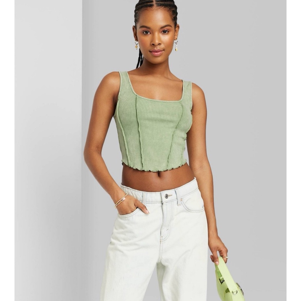 Wild Fable Fitted Corset Tank Top in Sage